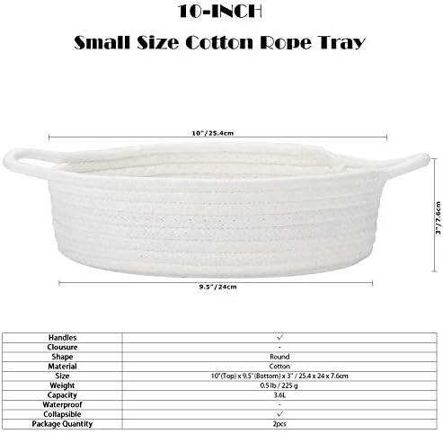 Sea Team 2-Pack Compact Woven Cotton Rope Storage Baskets, White - Image 6