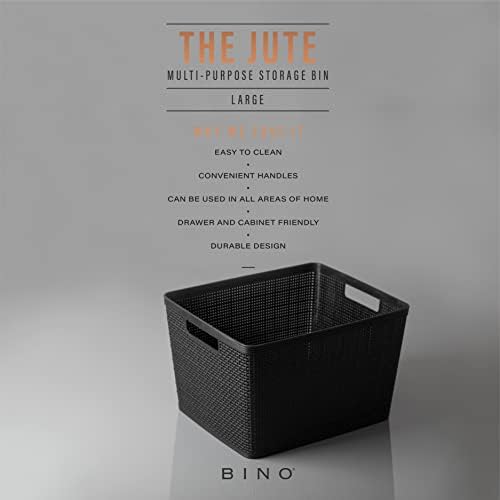 BINO | Woven Plastic Basket | Large (Black), 3-Pack | THE JUTE COLLECTION | Home Organization, Space - Saving Storage, Stylish Design | Jute Basket | Plastic Storage Basket - Image 2