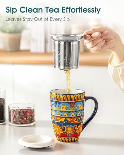 vancasso 18 Oz Tea Infuser Mug with Lid, Midnight Peacock - Image 5
