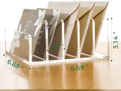 5 Compartments Clear Acrylic Mail Holder – Vertical Letter Sorter & Multifunction Desk Organizer for Bills, Documents, Notebooks – Modern Office/Home Envelope File Rack - Image 2