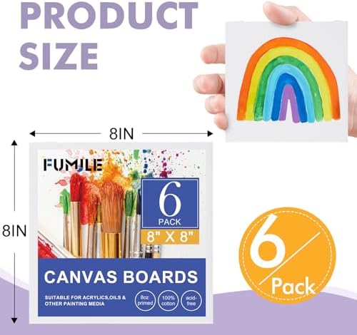 FUMILE Canvas Boards for Painting 8x8, 6 Pack Canvases for Painting Primed Acid Free Blank Canvas Panels for Painting Canvas for Classroom and Painting Parties. - Image 2