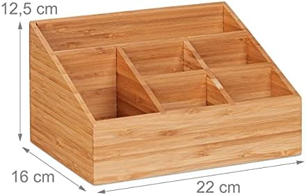 Relaxdays Desk Organiser, 6 Compartments for Pens, Notes, Letters, Paperclips and More, Bamboo Stand, Natural - Image 4