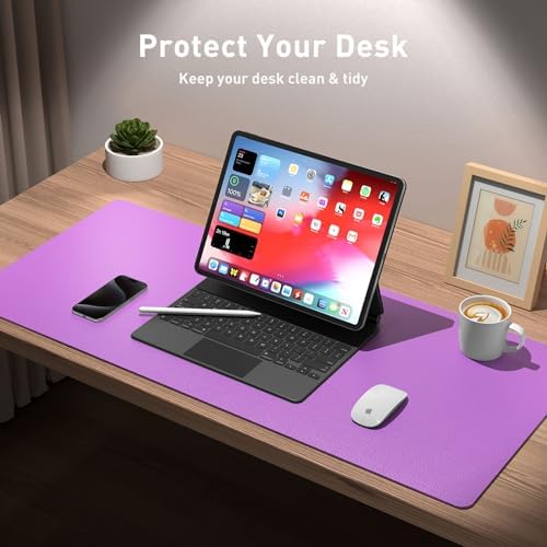 Aothia Leather Desk Pad Protector, Mouse Pad, Office Desk Mat, Non-Slip PU Leather Desk Blotter, Laptop Desk Pad, Waterproof Desk Writing Pad for Office and Home (36" x 17", Iris Violet) - Image 3