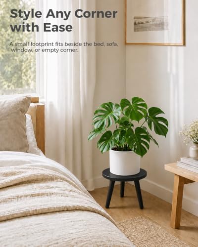 Bamworld Black Plant Stand Indoor Small Plant Table Wood Plant Stool - Image 4