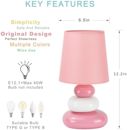 LULE Pink Small Table Lamp for Living Room as Bedside Table Lamp for Bedroom,Modern Ceramic Kids Night Table Lamp,Φ6.5×H12.2IN,Bulb Excluded - Image 5