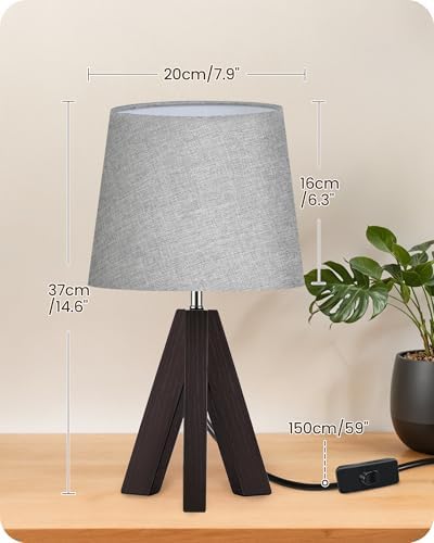 Tripod Table Lamp, 14.6" Small Bedside Lamp, Modern Nightstand Lamp with Gray Shade & Dark Walnut Base, Boho Desk Lamp for Bedroom, Kids Room, Living Room, Study, E26 Socket, VH51TL05 - Image 5