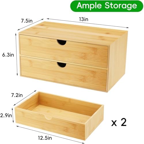 Neando Bamboo Desk Organizer with 2 Drawers, Wooden Countertop Drawers Organizer, Tabletop Storage Organization Box for Office & Home, No Assembly Needed - Image 4