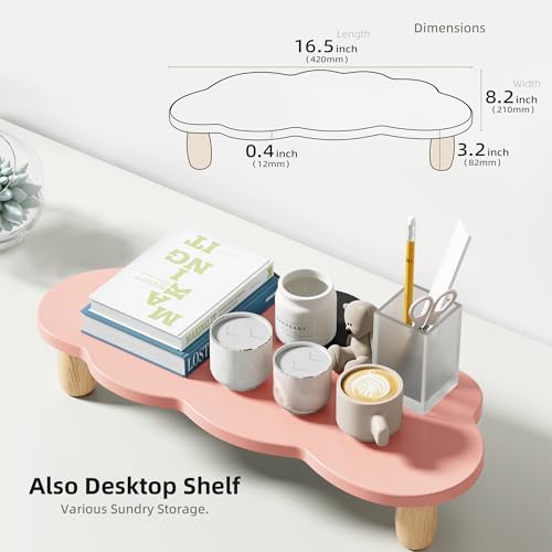 AFOOYO Monitor Stand Riser,Cloud Shape Wood Computer Monitor Stand, 16.5IN Monitor Stand Riser, Multi-Purpose Desktop Organizer Riser for Computer,Laptop,Printer,TV,Pink - Image 2