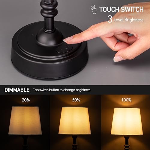 O’Bright Seraph mini – Cordless LED Table Lamp with Dimmer, Built-in Rechargeable Battery, 3-Level Brightness, Patio Table Lamp, Bedside Night Lamp, Ambient Light for Restaurant, Black - Image 4