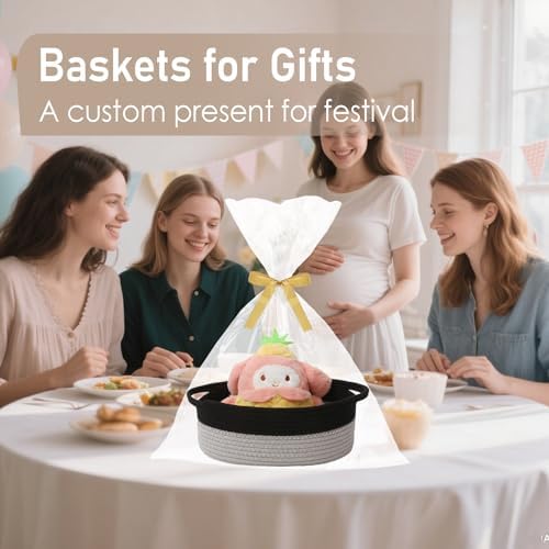 JMvicyroam Small Woven Basket, Empty Gift Basket, Black&Grey/1 Pack - Image 4