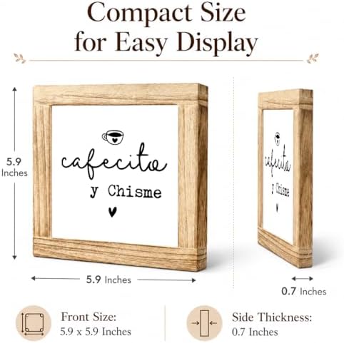 Cafecito Y Chisme Wood Sign, Funny Coffee Kitchen Decor, Hispanic Coffee Bar Plaque, Rustic Farmhouse Shelf Accent For Countertop Cafe Corner, Coffees Lover Gift, 5.9 x 5.9 in - Image 2
