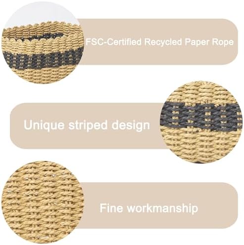 Small baskets for Organizing,Cute woven Storage basket with recycled paper rope for Shelves Bathroom,Little decorative basket,Set of 3 (Desert&Black) - Image 2