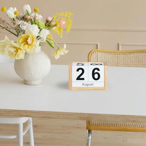 Wooden Block Calendar for Desk, Small Size Daily Desktop Perpetual Desk Calendar, Cute Date Display Desk Accessories for Home Office Decor, Teacher, Classroom, Reusable Yearly, Wood Grain - Image 2