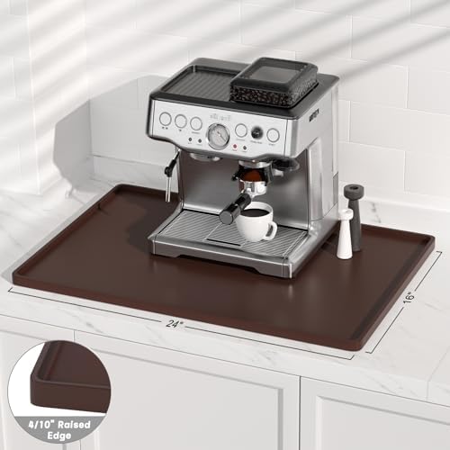 Rnivvi Silicone Coffee Mat, 16" x 24" Waterproof Raised Edge Coffee Bar Mats for Espresso Machine Station Accessories, Heat Resistant Dish Drying Pad for Kitchen Counter, Rubber Bar Decor Pad, Brown - Image 3