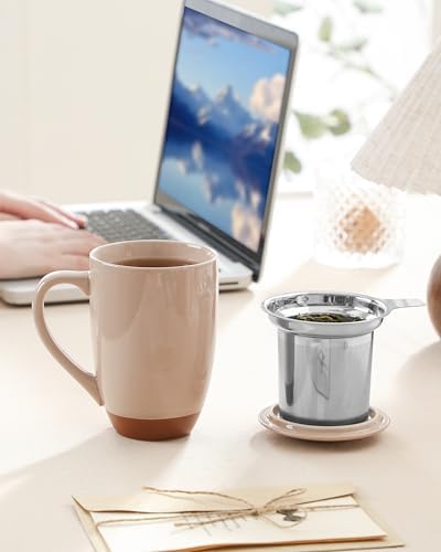 MALACASA Ceramic 18 oz Tea Mug with Lid and Infuser, Khaki Pink - Image 6