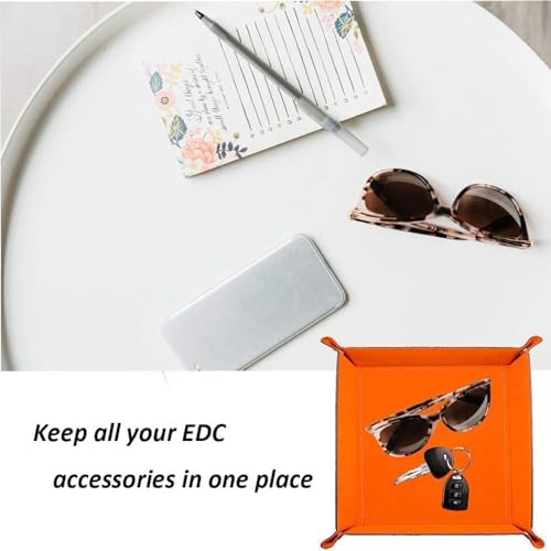 Valet Tray Desktop Storage Organizer – Vegan Leather Catchall Tray Bedside Vanity Tray Nightstand Caddy Holder for Remote Controller, Watch, Keys, Phone, Wallet, Coin, Jewelry, Brown - Image 3