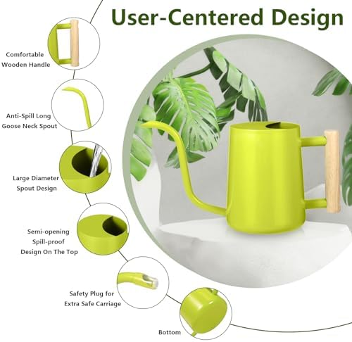 Watering Can Indoor Plants, 35oz Small Stainless Steel Metal Watering Can Modern Decorative Watering Pot with Long Spout for Indoor House Plant Bonsai Garden Flowers (Bright Green) - Image 6