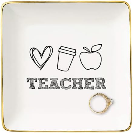 NZY Teacher Stuff-Teacher Jewelry Tray-Ring Dish Gift for Teacher,Thank You Gifts for Teacher-End of the Year,Teacher Day Month Gifts-Christmas Gifts for Teacher-Ceramic Trinket Holder for Teacher by NZY
