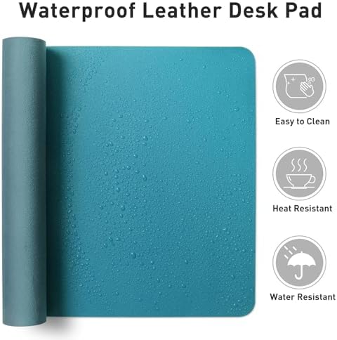 Aothia Leather Desk Pad Protector, Mouse Pad, Office Desk Mat, Non-Slip PU Leather Desk Blotter, Laptop Desk Pad, Waterproof Desk Writing Pad for Office and Home (Turquoise,36" x 17") - Image 6