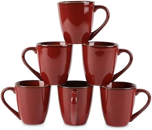 vicrays Coffee Mug Set, 12 Ounce, Set of 6, Ceramic Mug for Men, Women, Unique Glazed Mugs with Handle for Coffee, Tea, Milk, Cocoa, Cereal(Cherry Red) by VicraysCeramic