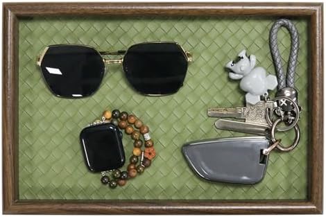 Wooden Valet Tray with Leather Base, Green - Image 2