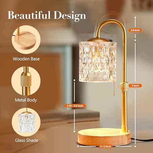 Briever Dimmable Candle Warmer Lamp with Timer, Height Adjustable Electric Candle Wax Warmer, Christmas Birthday Gifts for Women Mom, House Warming Gifts New Home Room Decor, Solid Wood Base - Image 6