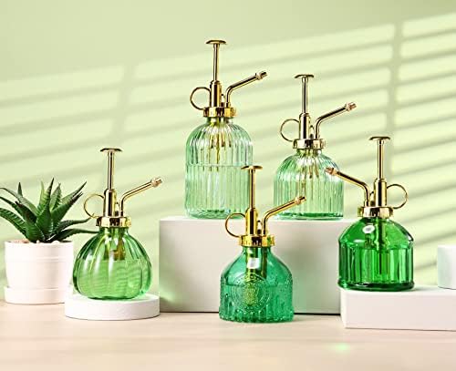 Glass Plant Mister Spray Bottle, 7.5" Green Glass Water Spray Bottle with Gold Top Pump Small Watering Can, Small Plant Sprayer Mister for Indoor Outdoor House,(Green+Gold E) - Image 6