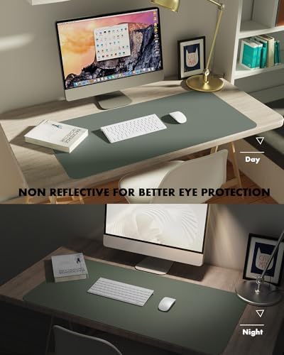 YSAGi Double-Sided Desk Pad, 35.4"x17"Leather Desk Mat, Eco Cork Desk Pad Protector,Large Mouse Pad,Waterproof Desk Blotter for Office/Home(Jungle Green) - Image 4
