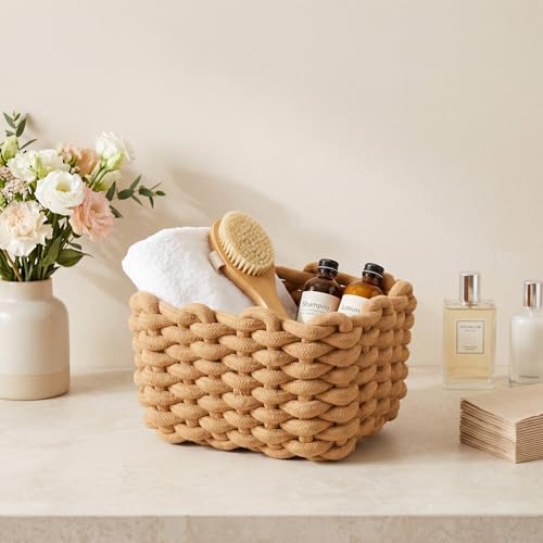 2 Pack Small Cotton Rope Basket – Handwoven Brown Storage Bins for Vanity, Desk, Bedroom & Bathroom – Durable Woven Organizer for Makeup, Jewelry & Essentials, 7.09 x 5.51 x 5.12 inches - Image 4
