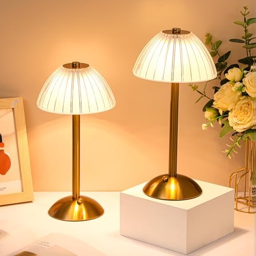 Liliful 4 Pcs Cordless Table Lamp LED Touch, Gold, Mushroom Style by Liliful