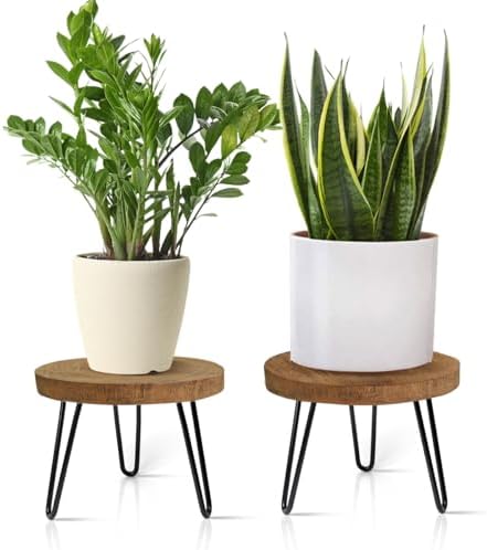 OBTAIN Plant Stand Indoor Outdoor, Wooden plant Stool, Mid Century Plant Stand for Indoor Plants, Wood Modern Plant Holder Rattan Flower, Low Short Boho Rustic Planter Stand Fit 5-15 Inch Pot(M, L) by Welcometoobtain