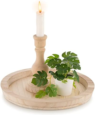 Hanobe Unfinished Round Wooden Craft Trays for DIY Decorative Plate by Hanobe