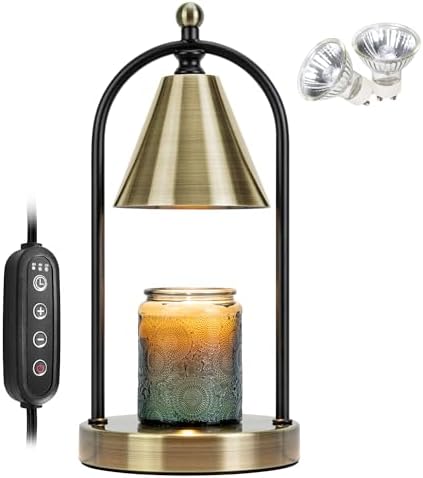 Candle Warmer Lamp with Timer, Electric Brass Light for Dimmable Wax Melts and Candle Jars, Bedroom Lamp Gifts for Women Home Decor (2 Bulbs) by Soilsiu