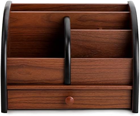 Foraineam Wooden Desk Organizer with Drawer, Remote Control Holder Caddy, Makeup Organizers, Wood Pencil Holder Desktop Supplies and Stationery Rack for Home Office School Tabletop Accessories Storage - Image 7