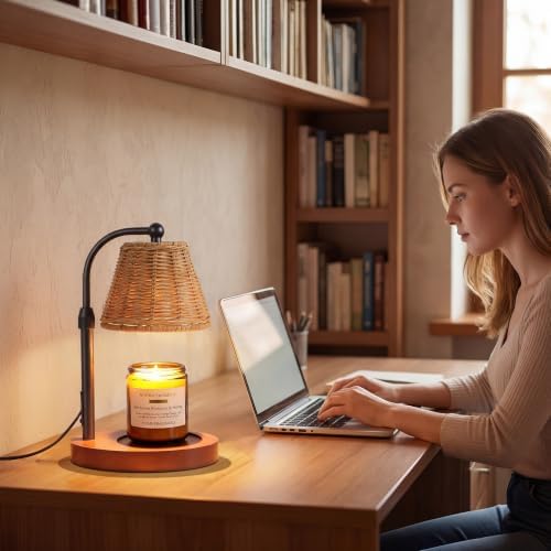 Wicker Candle Warmer Lamp Adjustable Height with Timer Dimmer - Image 6