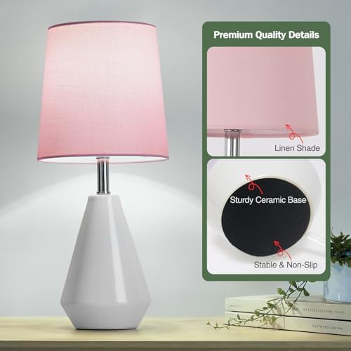Small Bedside Table Lamp for Bedroom-Reading Desk Lamp Set of 2,with 3 Color Temperatures,15.5" Nightstand Ceramic Lamp with Fabric Shade for Kids Room,Living Room,Dorm,Home Office - Image 5