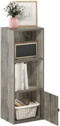 Furinno LUDER Book Shelf, 3-Tier Modern Bookshelf, Bookcase with 1 Door Storage Cabinet, 9.3 x 12 x 31.5, for Organization and Storage, for Living Room, Bedroom, Home Office, French Oak by Furinno-FitsYourSpaceFitsYourBudget