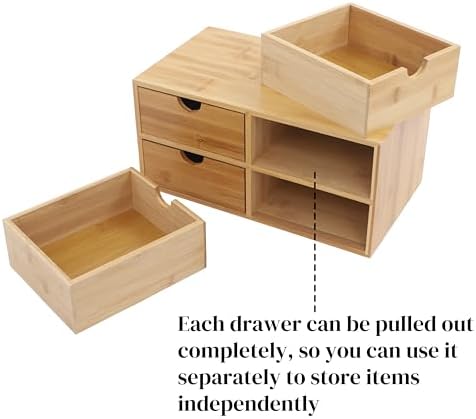 Small Desk Drawer Organizer, Bamboo Mini Desktop Drawer, Wood Tabletop Storage Organizer Box for Office Home Dormitory Toiletries Cosmetics Supplies, No Assembly Required (4 Drawers) - Image 6