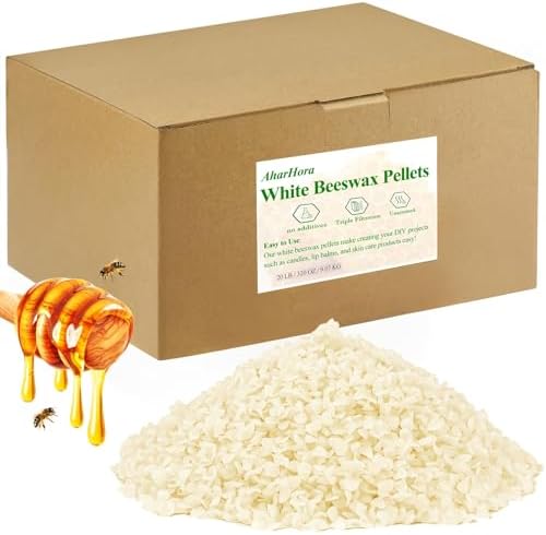 20LB White Pellet Beeswax for Candles - Premium Scented Wax Material with Mild Non-Irritating Fragrance - Ideal for Making Container & Scented Candles - Suitable for Adults, Beginners.Valentine's Day by Arhalulu