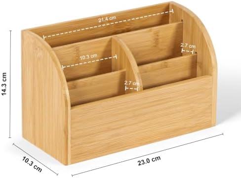 OSCO Bamboo Organiser | 6 Compartments | Office Tidy | Stationery Storage | Pen Holder | Makeup sorter | Cosmetics Display | H14.3 x W23.3 x D10.3 cm | - Image 4