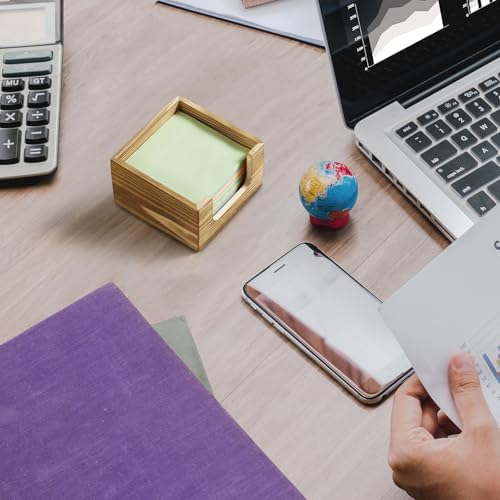Burnt Wood Sticky Note Holder, 3 x 3 Inch Post It Note Dispenser for Office Desk Accessories, Self Stick Note Pad Holder, Memo Pad Holder Dispenser Organizer for School Office Desk Supplies - Image 5