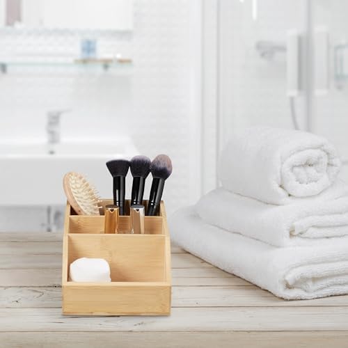 Relaxdays Desk Organiser, Bamboo Organiser System, 3 Compartments, H x W x D: 9 x 15.5 x 25.5 cm, Desk Box, Natural - Image 5