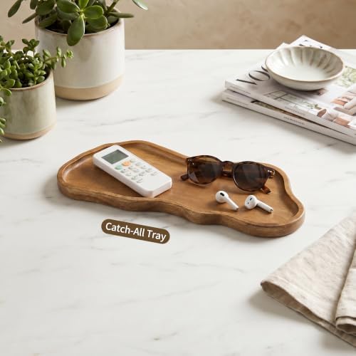 Small Wooden Tray | Acacia Wood Tray for Vanity, Bathroom Counter, Coffee Table & Toilet | Perfect for Jewelry, Remote, Perfumes & Catch All | Mini Charcuterie Board Serving Platter (Footprint Shape) - Image 6