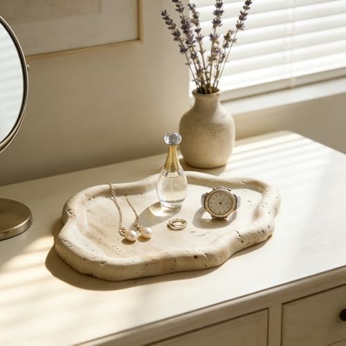 Cloud-Shaped Natural Travertine Tray – 7.68" x 5.3" Marble Vanity Organizer, Aesthetic Stone Catchall Dish for Perfume, Jewelry, Candle, Countertop Decor, Gift-Ready - Image 6