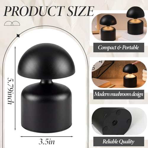 2 Pack Mushroom LED Table Lamp, Black - Image 2