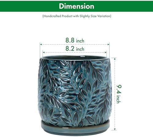 D'vine Dev Embossed Leaves Ceramic Planter, 8 in, Ocean Teal, 27-A-Q-8 - Image 3