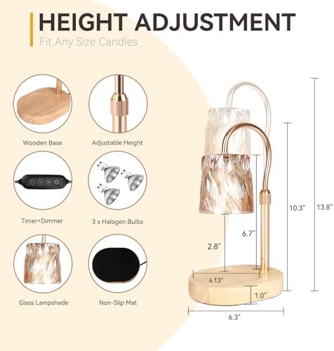 TOACSUCP Candle Warmer Lamp with 3 Bulbs, Adjustable Height Dimmable Candle Warmer with Timer, Compatible with Large Jar Candles, Candle Lamp with Charming Gift Box for Her/Him - Image 2