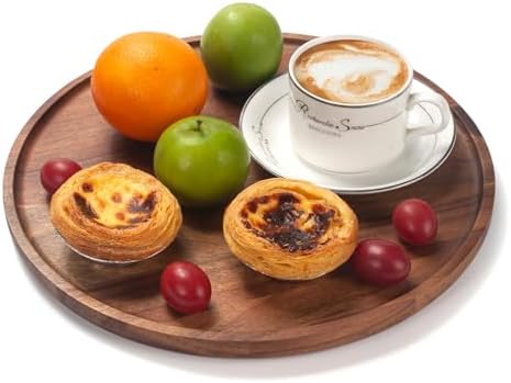 11.8" Round Wood Tray, Acacia Wooden Decorative Serving Tray for Coffee Table and Home Decor, Wooden Appetizer Charcuterie Board for Kitchen Countertop - Image 4