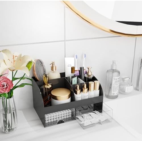 Makeup Organizer with Drawers, Cosmetic Storage for Dresser Vanity and Bathroom Countertop, Beauty Holder for Lipstick Brush, Skincare Organizer for Vanity, Cosmetic Display Case (Black) - Image 5