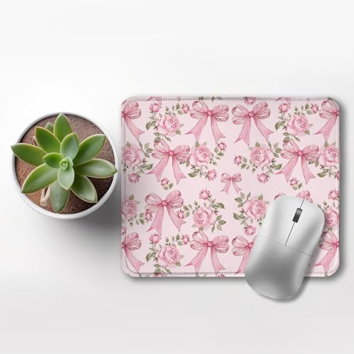 Coquette Pink Floral Bow Mouse Pad, Cute Preppy Girly Pink Bow Ribbon Mouse Pads for Wireless Mouse Computers Laptop Desk Accessories, Preppy Girly Office Supplies, 9.5x7.9 Inch - Image 3
